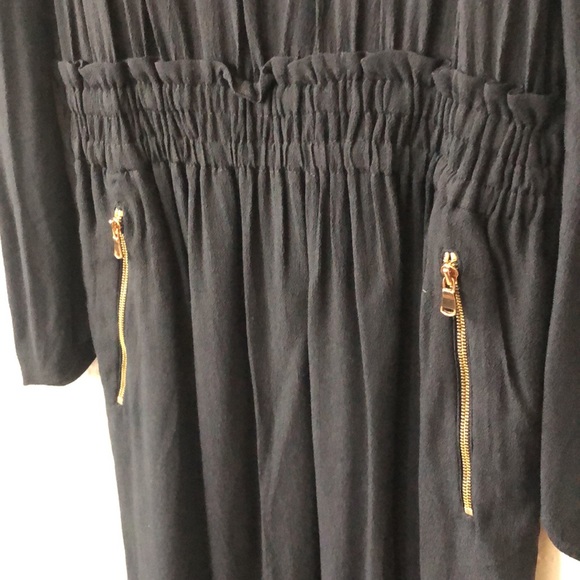 SANDRO BLACK DRESS SIZE 1 - LIKE NEW! Gold zipper details & puff shoulder detail - Picture 5 of 13